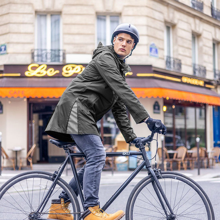 Parka vélo étanche et coupe-vent The Downtown Racer kaki - #1